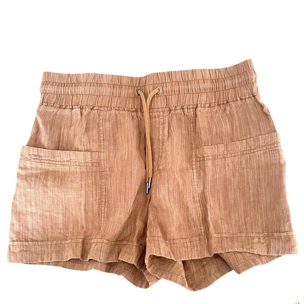 Athleta Cabo Linen Shorts 6 Rust Brown Drawstring Elastic Waist 4" Casual Beach